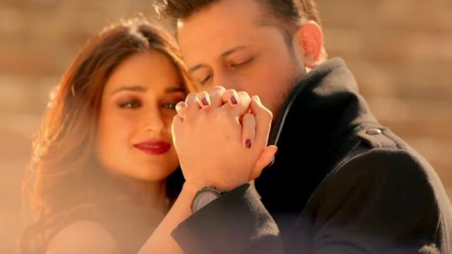 A still from the music video starring Atif and Ileana.