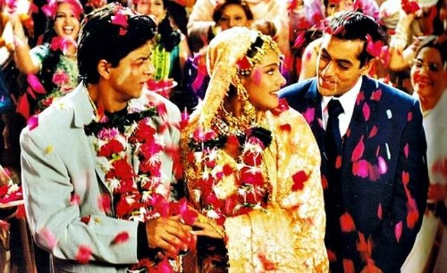 Shah Rukh Khan, Kajol and Salman Khan in Kuch Kuch Hota Hai.