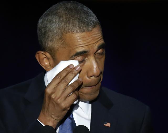 President Barack Obama wipes his tears as he speaks at McCormick Place in Chicago. (AP Photo) President Barack Obama wipes his tears as he speaks at McCormick Place in Chicago. (AP Photo)