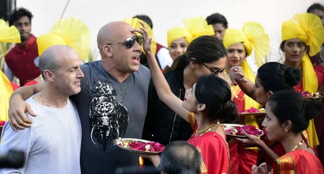 Vin and Deepika are welcomed with the ‘tilak’. (IANS) Vin and Deepika are welcomed with the ‘tilak’. (IANS)