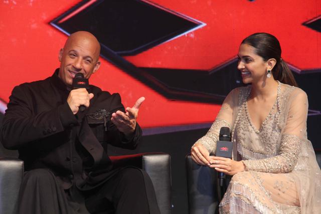 Vin Deisel and Deepika Padukone during press conference at St Regis Hotel, Mumbai on January 12, 2017. (Pramod Thakur/HT)