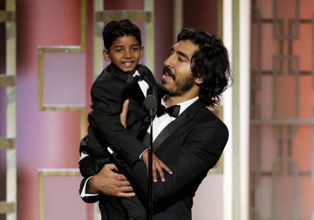 Sunny Pawar, left, and Dev Patel at the 74th Annual Golden Globe Awards at the Beverly Hilton Hotel in Beverly Hills. (AP) Sunny Pawar, left, and Dev Patel at the 74th Annual Golden Globe Awards at the Beverly Hilton Hotel in Beverly Hills. (AP)