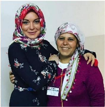 Photo of Lindsay Lohan wearing a headscarf during a recent visit to Turkey. (Twitter)