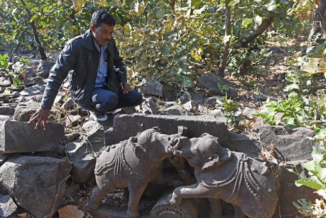In most Indian temples, elephant icons have been used at the base, their strength metaphorically holding up the stones. Could that have been the case with the temples inside Raisen’s wall too? (Pratik Chorge/HT PHOTO)