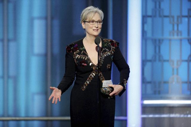 Meryl Streep accepting the Cecil B. DeMille Award at the 74th Annual Golden Globe Awards. (AP) Meryl Streep accepting the Cecil B. DeMille Award at the 74th Annual Golden Globe Awards. (AP)