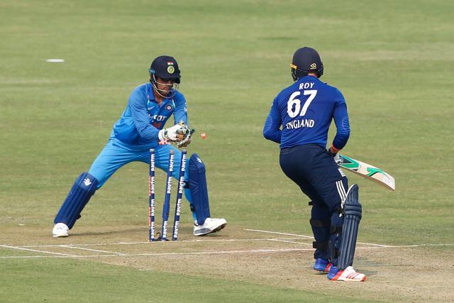 Jason Roy was snapped up Ravindra Jadeja for 73 but England maintained a decent scoring rate. (Photo by: Deepak Malik/ BCCI/ SPORTZPICS)
