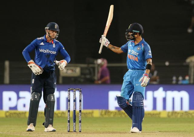 Virat Kohli continued his magnificent form as he slammed his 39th fifty in the Pune ODI against England. (BCCI) Virat Kohli continued his magnificent form as he slammed his 39th fifty in the Pune ODI against England. (BCCI)