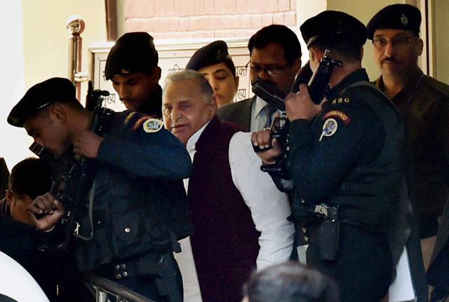 Samajwadi Party president Mulayam Singh Yadav comes out of the Election Commission office in New Delhi on Friday. The Election Commission heard Mulayam Singh Yadav and his son Akhilesh Yadav's claim to ‘cycle', the Samajwadi Party symbol. (PTI Photo) Samajwadi Party president Mulayam Singh Yadav comes out of the Election Commission office in New Delhi on Friday. The Election Commission heard Mulayam Singh Yadav and his son Akhilesh Yadav's claim to ‘cycle', the Samajwadi Party symbol. (PTI Photo)