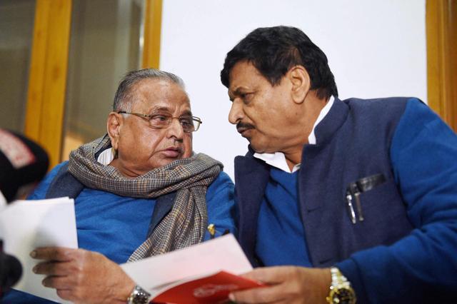 Mulayam Singh Yadav and hivpal Singh Yadav during announcement of the expulsion of chief minister Akhilesh Yadav and Ramgopal Yadav from the party for six years. (PTI) Mulayam Singh Yadav and hivpal Singh Yadav during announcement of the expulsion of chief minister Akhilesh Yadav and Ramgopal Yadav from the party for six years. (PTI)