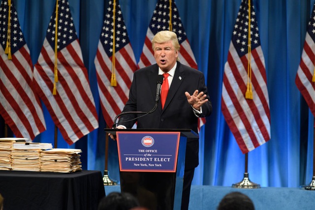 Baldwin mocked Trump on a range of subjects on Saturday Night Live after his first news conference as president-elect. Baldwin mocked Trump on a range of subjects on Saturday Night Live after his first news conference as president-elect.