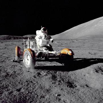 Apollo 17 commander Gene Cernan makes a short checkout of the Lunar Roving Vehicle on the moon. (Nasa via AP File Photo) Apollo 17 commander Gene Cernan makes a short checkout of the Lunar Roving Vehicle on the moon. (Nasa via AP File Photo)