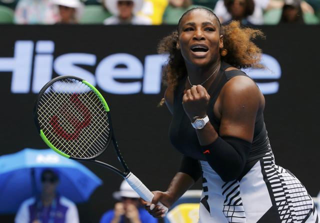 Serena Williams of the U.S. reacts during her Women's singles first round match against Switzerland's Belinda Bencic. (REUTERS) Serena Williams of the U.S. reacts during her Women's singles first round match against Switzerland's Belinda Bencic. (REUTERS)