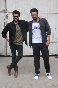 Anil Kapoor and Arjun Kapoor on the sets of a TV Show at Mehboob Studio. (Pramod Thakur/HT PHOTO)