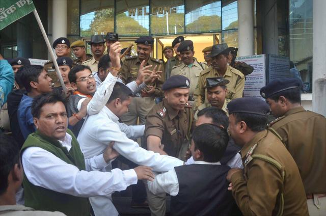 Tripura Pradesh Congress activists at a protest rally to RBI against the demonetisation policy, in Agartala on Wednesday. (PTI) Tripura Pradesh Congress activists at a protest rally to RBI against the demonetisation policy, in Agartala on Wednesday. (PTI)