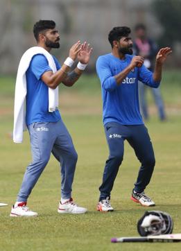 Indian cricket team captain Virat Kohli, left, and Ravindra Jadeja during a training session (AP) Indian cricket team captain Virat Kohli, left, and Ravindra Jadeja during a training session (AP)