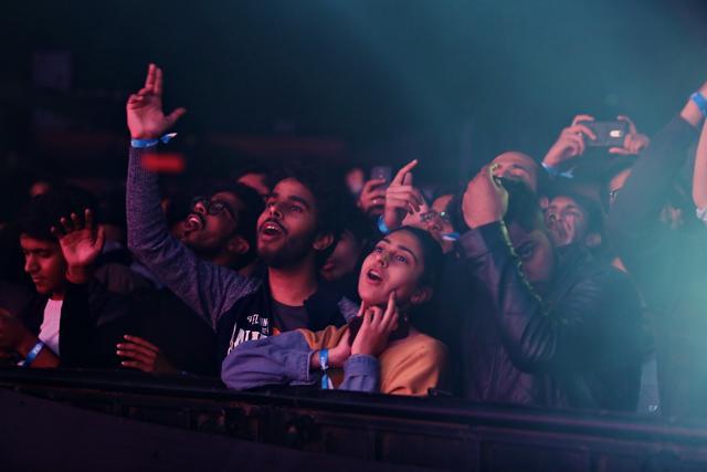 The crowd cheered as Axwell played some of his hit tracks. (Raajesh Kashyap/HT Photo)
