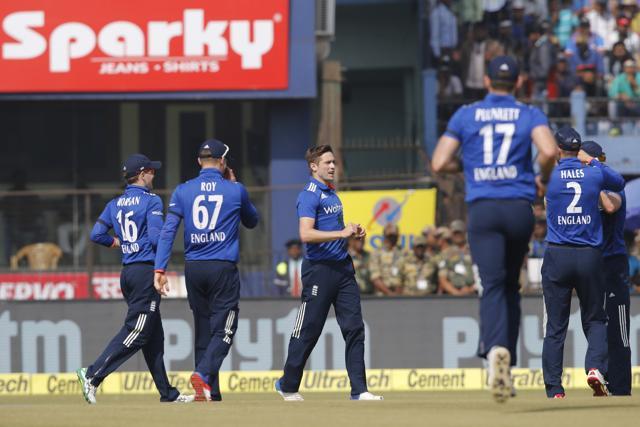 Chris Woakes snapped up the wicket of Shikhar Dhawan for 11 as India got off to a poor start in Cuttack. (BCCI) Chris Woakes snapped up the wicket of Shikhar Dhawan for 11 as India got off to a poor start in Cuttack. (BCCI)