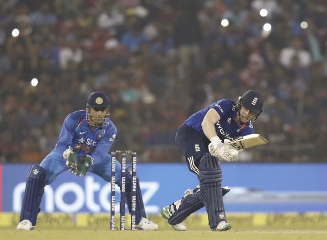 Eoin Morgan notched up a magnificent fifty to keep England in the hunt for a famous win. (BCCI) Eoin Morgan notched up a magnificent fifty to keep England in the hunt for a famous win. (BCCI)