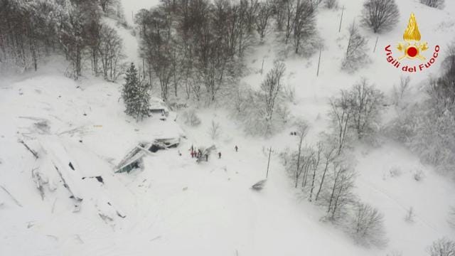An aerial view shows Hotel Rigopiano in Farindola, central Italy, hit by an avalanche. (REUTERS)
