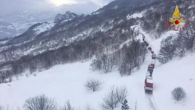 An aerial photo shows the rescuers heading to Hotel Rigopiano in Farindola, central Italy. (REUTERS) An aerial photo shows the rescuers heading to Hotel Rigopiano in Farindola, central Italy. (REUTERS)