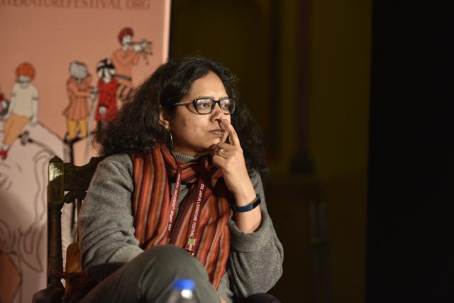 Anu Singh Choudhary at the Jaipur Literature Fest 2017 on Thursday. (Saumya Khandelwal/HT Photo)