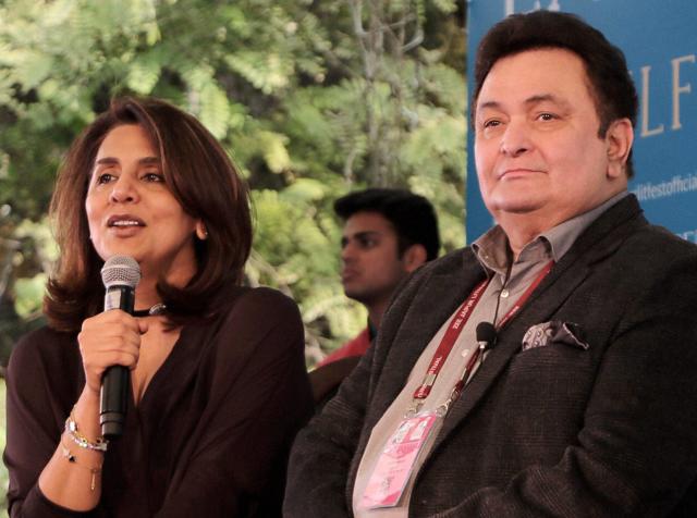 Bollywood star couple Rishi Kapoor and Neetu Kapoor during the Jaipur Literature Festival at Diggi Palace in Jaipur on Friday. (PTI) Bollywood star couple Rishi Kapoor and Neetu Kapoor during the Jaipur Literature Festival at Diggi Palace in Jaipur on Friday. (PTI)