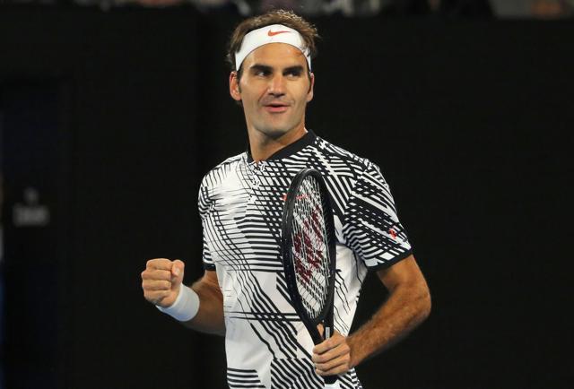 Switzerland's Roger Federer celebrates winning his Men's singles third round match against Czech Republic's Tomas Berdych. (REUTERS) Switzerland's Roger Federer celebrates winning his Men's singles third round match against Czech Republic's Tomas Berdych. (REUTERS)