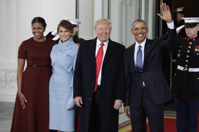 The presidential couples will have tea before leaving together for the US Capitol where Donald Trump will be sworn-in as the President. (AP) The presidential couples will have tea before leaving together for the US Capitol where Donald Trump will be sworn-in as the President. (AP)