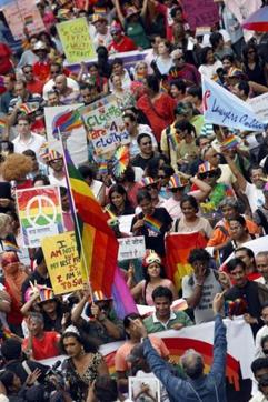 Participants march during Queer Azadi March in 2008, a parade for gay and lesbian rights, in Mumbai. (REUTERS)
