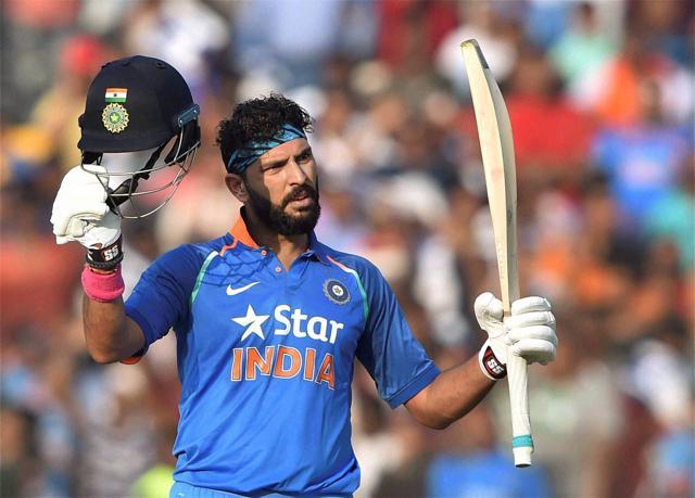 Yuvraj Singh acknowledging crowd after completing his century during 2nd ODI Match against England at Barabati stadium in Cuttack on Thursday. (PTI Photo) Yuvraj Singh acknowledging crowd after completing his century during 2nd ODI Match against England at Barabati stadium in Cuttack on Thursday. (PTI Photo)