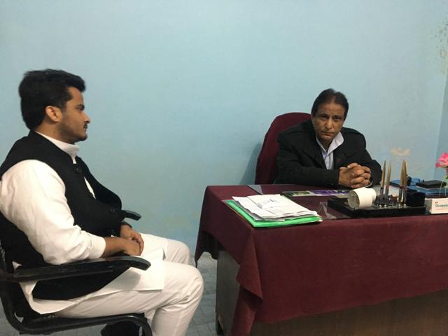 SP strongman Azam Khan (right) with his son, Abdullah, who is making his political debut against Kazim Khan, in Rampur. (HT Photo) SP strongman Azam Khan (right) with his son, Abdullah, who is making his political debut against Kazim Khan, in Rampur. (HT Photo)