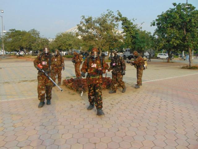 An NDRF team scanning the area around the Republic Day parade route. (Handout)