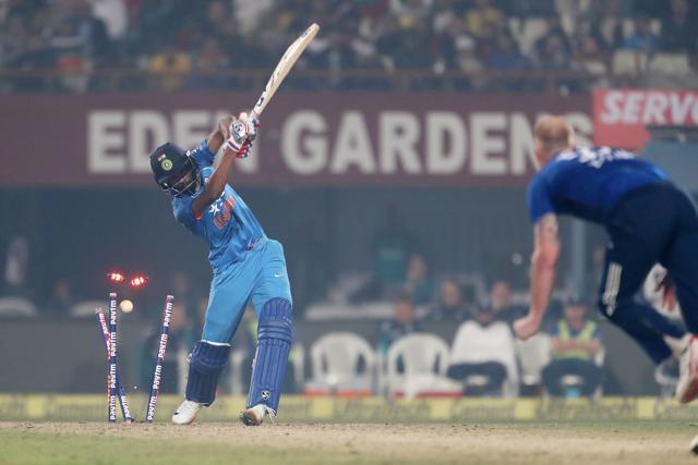 Hardik Pandya was cleaned up by Ben Stokes for 56 but India got closer to the England total. (BCCI)