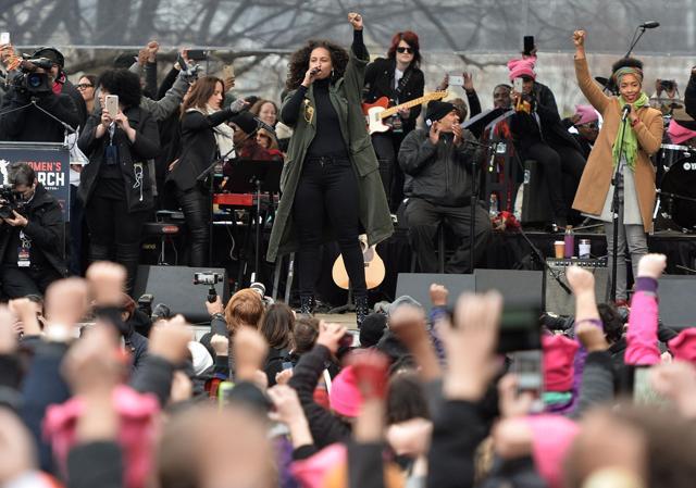 Singer Alicia Keys performs on the National Mall in Washington, DC, for the Women's March on January 21. (AFP Photo) Singer Alicia Keys performs on the National Mall in Washington, DC, for the Women's March on January 21. (AFP Photo)