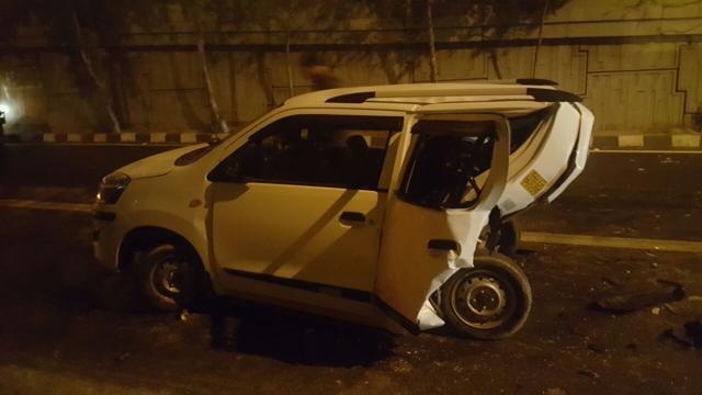 The cab that victim Nazrul Islam was driving. He died on the spot after the accident.