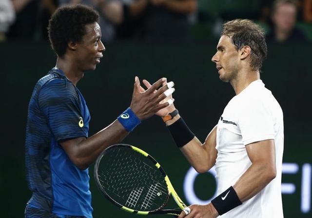 Rafael Nadal shakes hands after winning his men's singles fourth round match against Gael Monfils. (REUTERS) Rafael Nadal shakes hands after winning his men's singles fourth round match against Gael Monfils. (REUTERS)