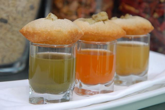Golgappa shots with a variety of flavoured water.
