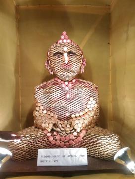 Saha’s art work: Buddha made of bottle caps. (HT Photo)