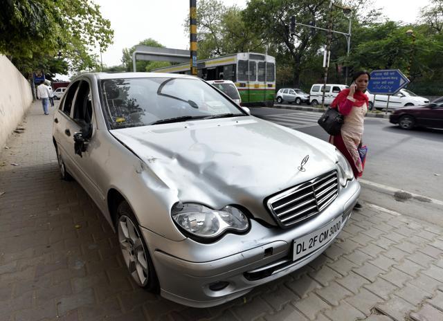 The Mercedes car, allegedly driven by a teen, which hit a 32-year-old management student in New Delhi on April 5, 2016. (Sonu Mehta /HT FILE) The Mercedes car, allegedly driven by a teen, which hit a 32-year-old management student in New Delhi on April 5, 2016. (Sonu Mehta /HT FILE)