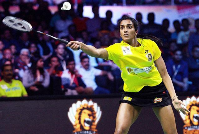 PV Sindhu in action against Hyderabd Hunters player Carolina Marin in the inaugural match of the Premier Badminton League. (PTI) PV Sindhu in action against Hyderabd Hunters player Carolina Marin in the inaugural match of the Premier Badminton League. (PTI)