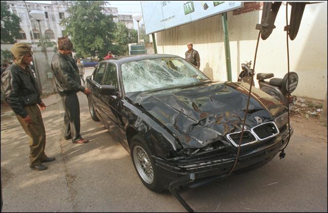 Sanjeev Nanda’s BMW car run which mowed down six people in an accident at Lodhi Colony in New Delhi on January 10, 1999. (HT FILE) Sanjeev Nanda’s BMW car run which mowed down six people in an accident at Lodhi Colony in New Delhi on January 10, 1999. (HT FILE)