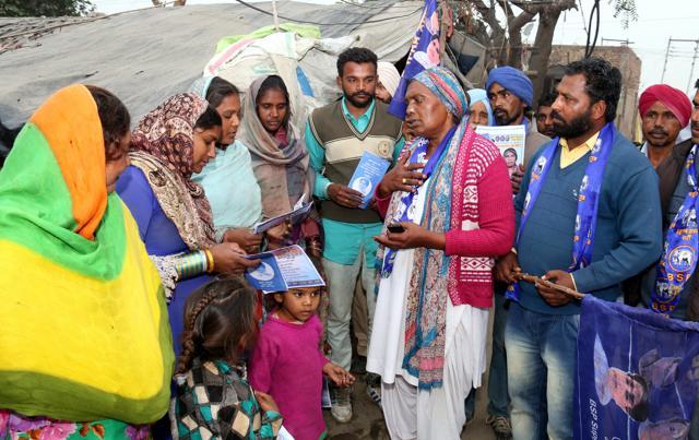 Mumtaj Bholi during her election campaign in Nathana village on Wednesday. (Sanjeev Kumar/HT) Mumtaj Bholi during her election campaign in Nathana village on Wednesday. (Sanjeev Kumar/HT)