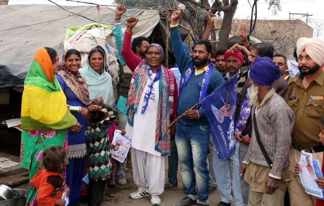 Mumtaj Bholi during her election campaign in Nathana village on Wednesday. (Sanjeev Kumar/HT) Mumtaj Bholi during her election campaign in Nathana village on Wednesday. (Sanjeev Kumar/HT)