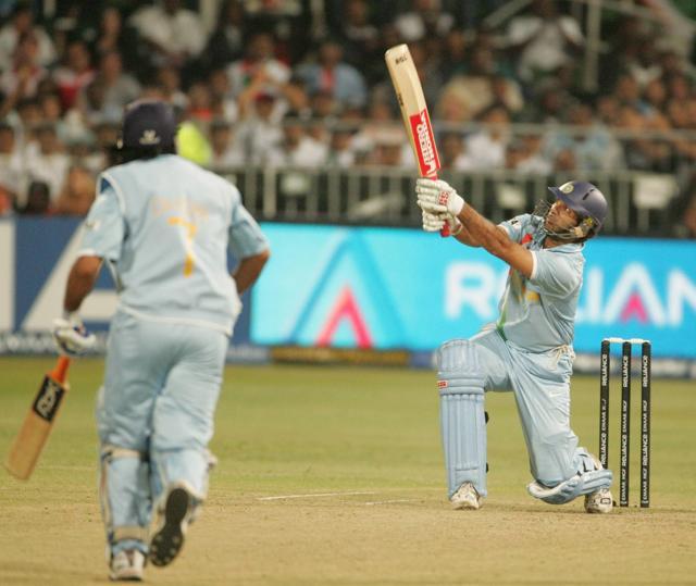 Yuvraj Singh became the first batsman to hit six sixes in one over in a T20I match and he achieved it against England in the 2007 World T20 clash in Durban. (Getty Images) Yuvraj Singh became the first batsman to hit six sixes in one over in a T20I match and he achieved it against England in the 2007 World T20 clash in Durban. (Getty Images)