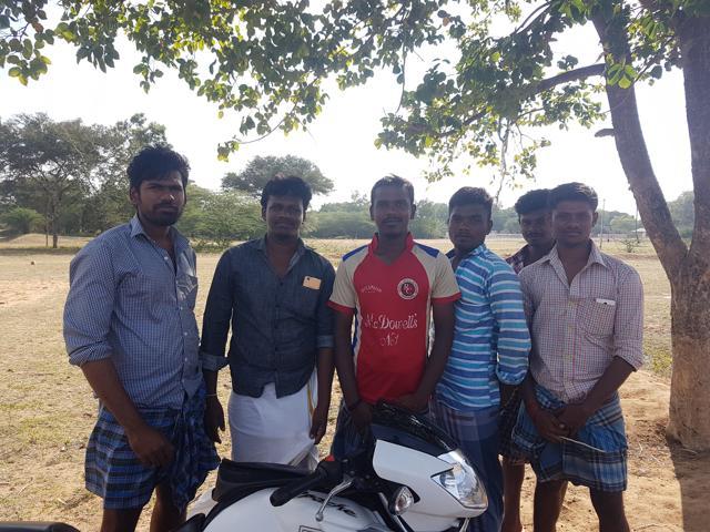 Jallikattu participants at Rapoosal village. Sengottiyan (second from left) is the leader of those who take part in the sport, and faced his first bull when he was 16 years old. (Aditya Iyer/HT Photo) Jallikattu participants at Rapoosal village. Sengottiyan (second from left) is the leader of those who take part in the sport, and faced his first bull when he was 16 years old. (Aditya Iyer/HT Photo)
