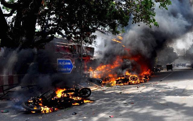 Two wheelers suspected to be set on fire by protestors go up in flames, in Chennai. (PTI Photo) Two wheelers suspected to be set on fire by protestors go up in flames, in Chennai. (PTI Photo)