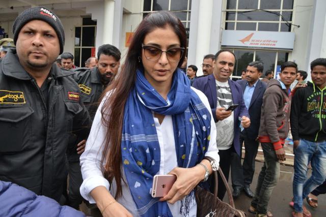 Actor Tabu arrives at Jodhpur on Thursday. (HT Photo)