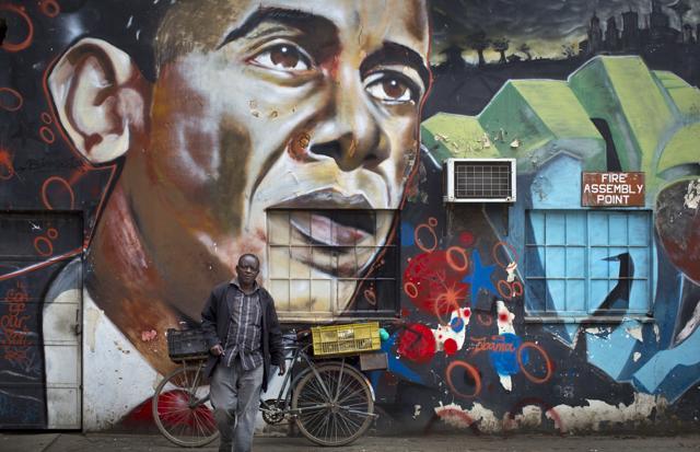 A similar mural of former US President Barack Obama, created by Kenyan graffiti artist Bankslave, is seen at the GoDown Arts Centre in Nairobi. (AP File) A similar mural of former US President Barack Obama, created by Kenyan graffiti artist Bankslave, is seen at the GoDown Arts Centre in Nairobi. (AP File)