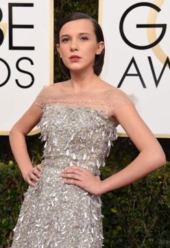Millie Bobby Brown arrives at the 74th annual Golden Globe Awards. (AFP)
