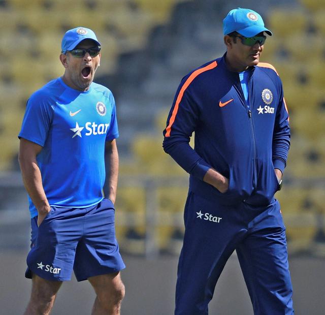 MS Dhoni (left) and India coach Anil Kumble ahead of their practice session in Nagpur on Saturday. (PTI) MS Dhoni (left) and India coach Anil Kumble ahead of their practice session in Nagpur on Saturday. (PTI)